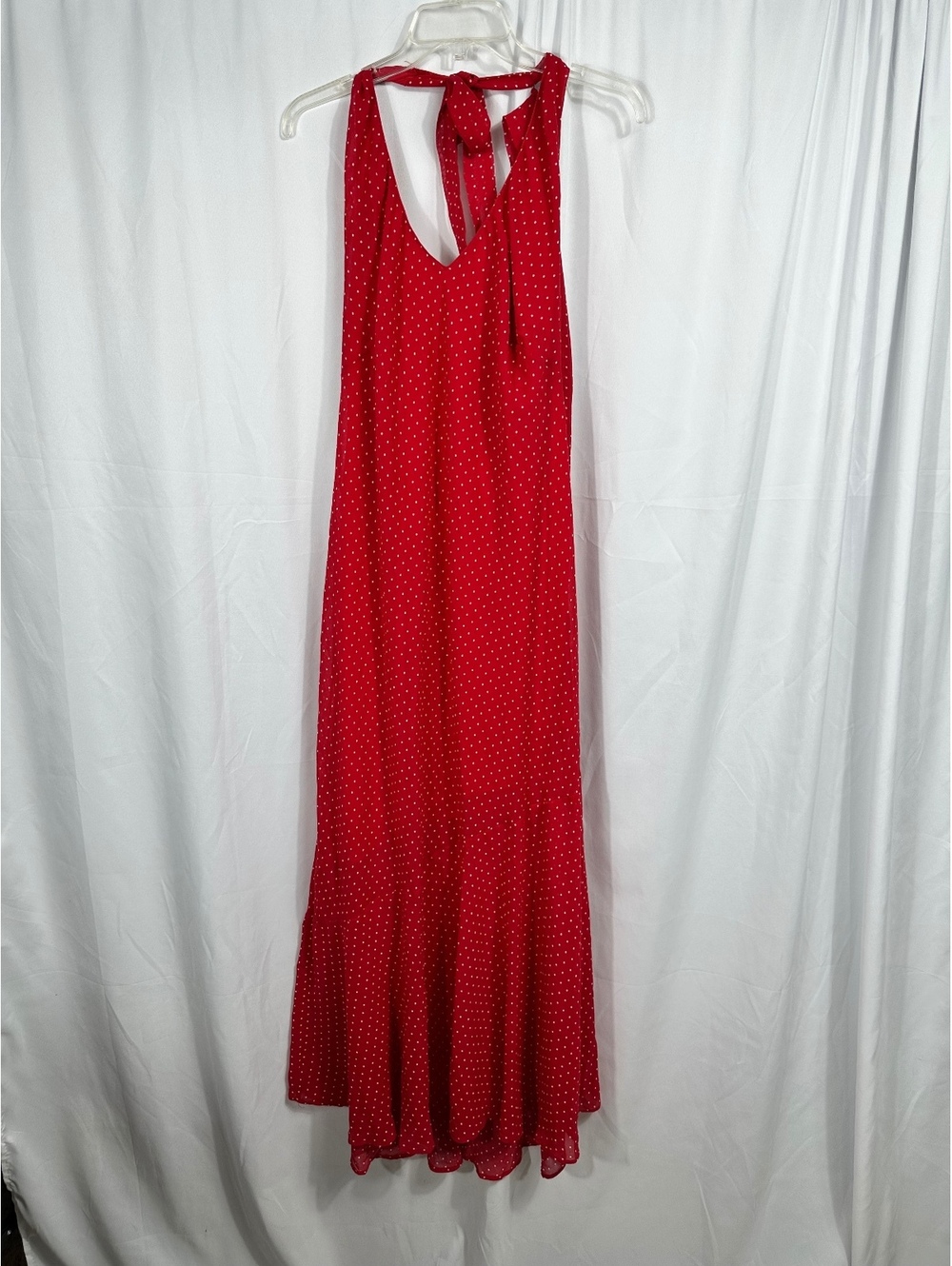 Wild Fable Red Polka Dot Maxi Dress with Tie Neck and Lining XXL